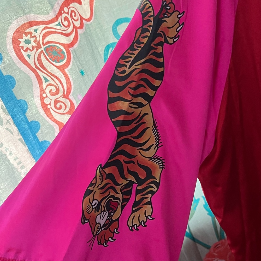 Dressed in LALA Two-Tone Red and Hot Pink Varsity Satin Jacket - Picture 3 of 8
